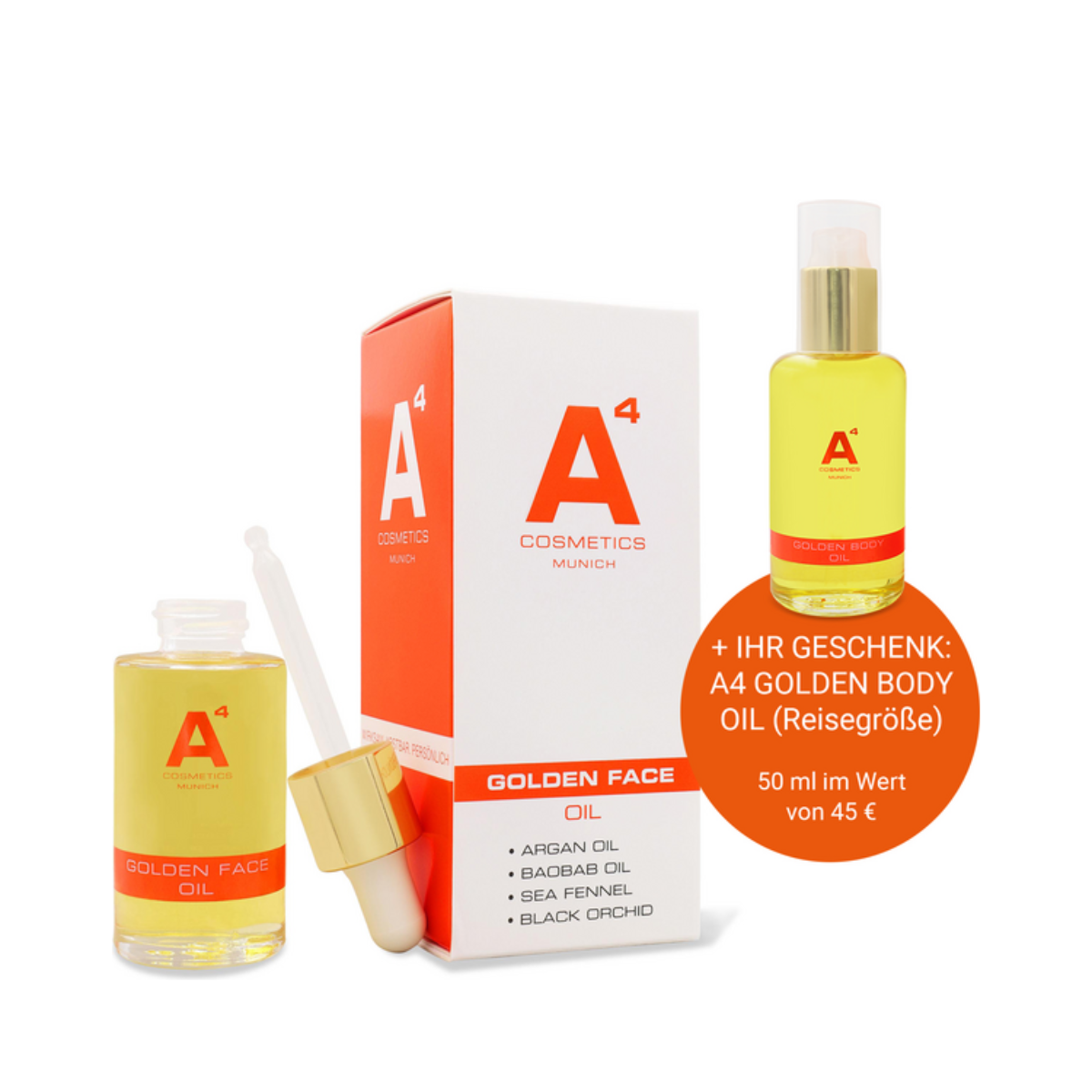 Golden Face Oil Set mit Golden Body Oil Mini Geschenk