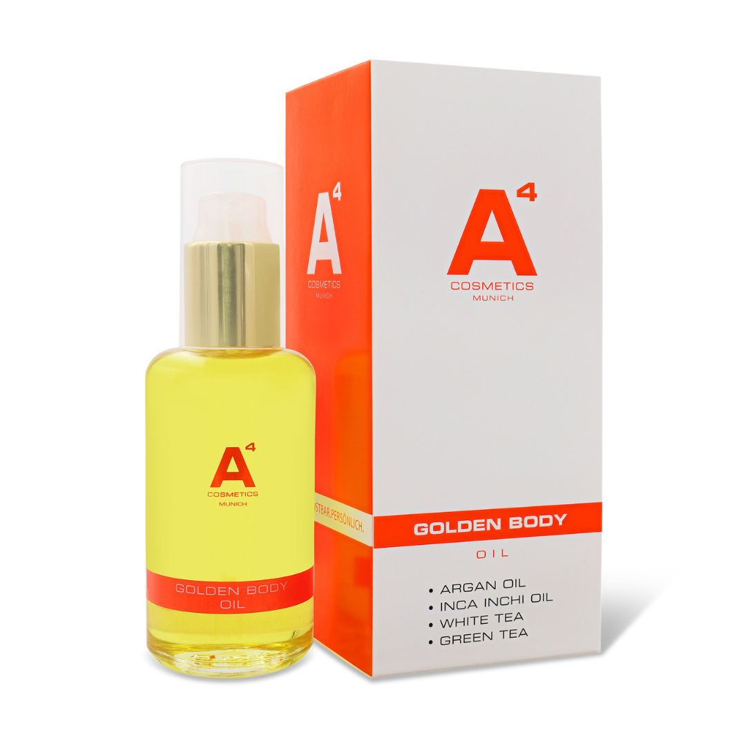 A4 Cosmetics Golden Body Oil, Luxuriöses Körperöl, Anti-Aging Hautpflege