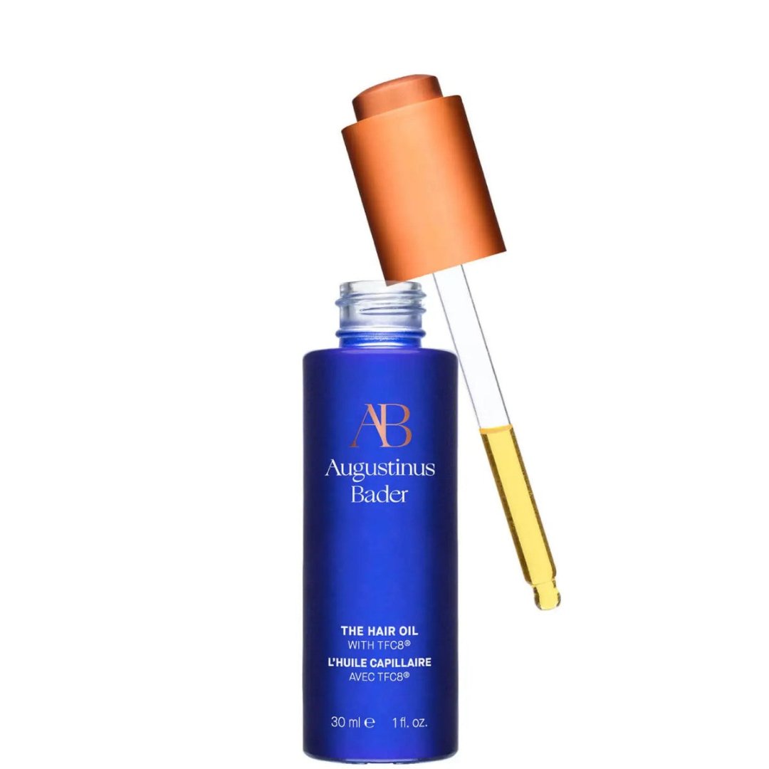 Augustinus Bader Anwendung des Intense Hair Restoration Elixir, Textur des Haarelixiers, Vorher und Nachher Bilder von Haarbehandlungen
