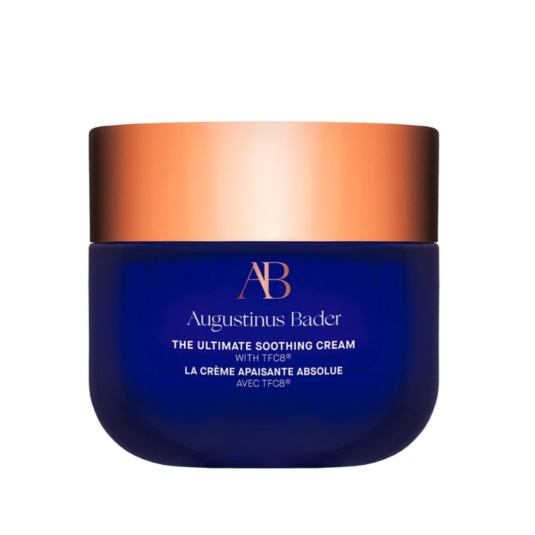 Augustinus Bader Anwendung von The Ultimate Soothing Cream, Packung von The Ultimate Soothing Cream, Ergebnis nach der Anwendung der Creme
